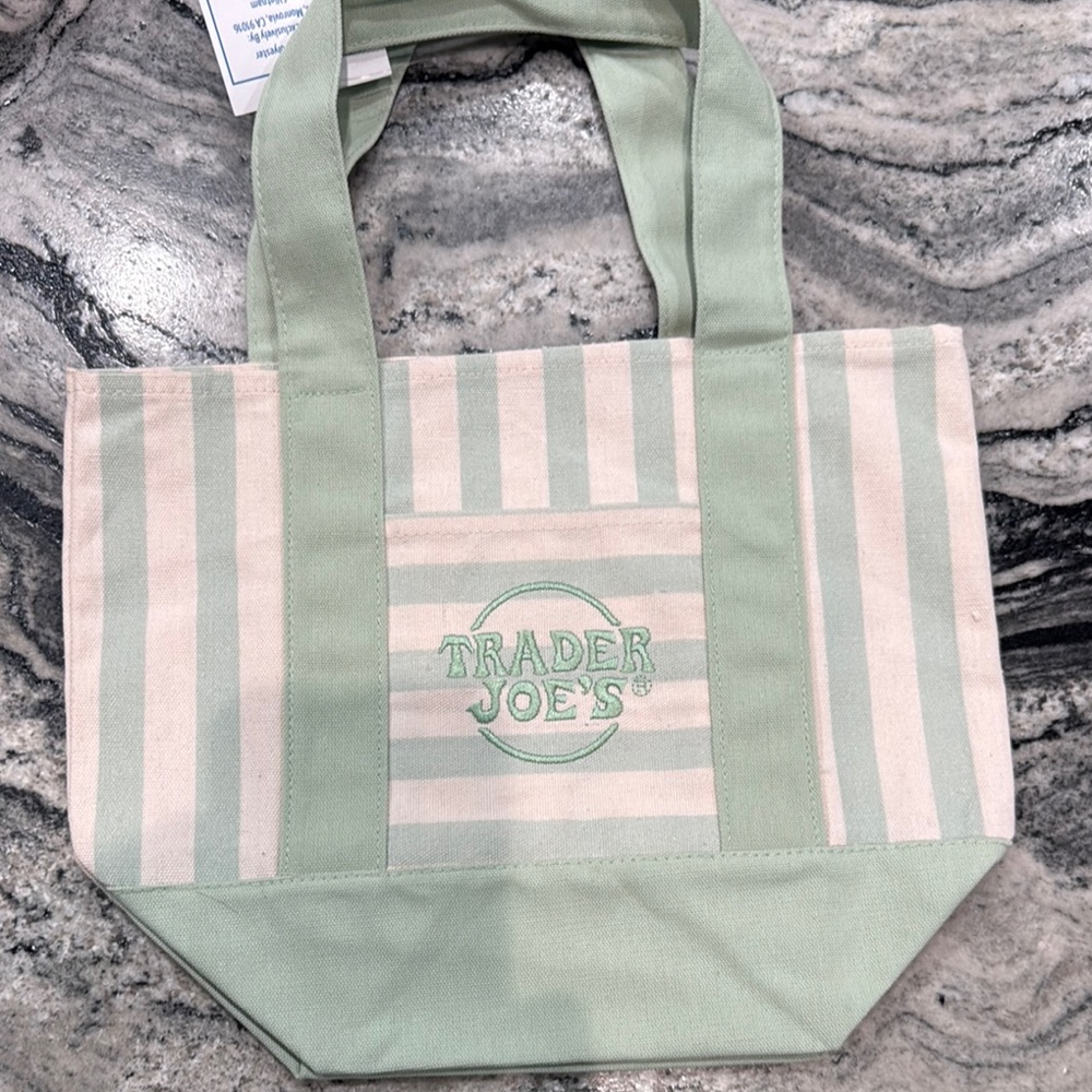 Mint Green Stripe Canvas Tote Bag